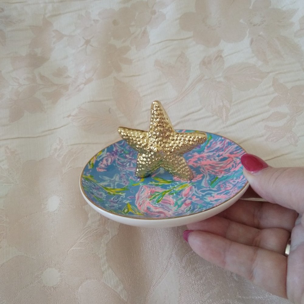 Lilly Pulitzer Ring Trinket Dish with Large Gold Starfish NWT